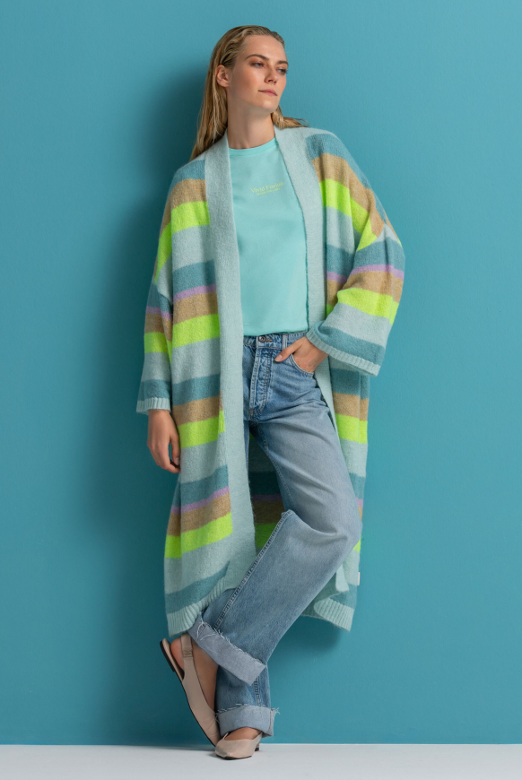 Bunt gestreifter Long Cardigan KAL:LIE mit weiten Ärmeln