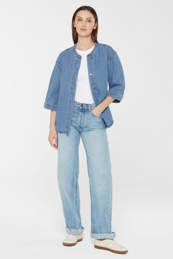 Denim-Bluse BOS:TON mit voluminösem Kurzarm