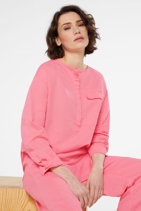 Bluse mit verdeckter Knopfleiste aus Leinen-Mix soft pink
