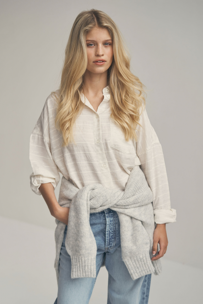 Boxy-Bluse BER:RY mit Web- und Lurexstreifen cotton white