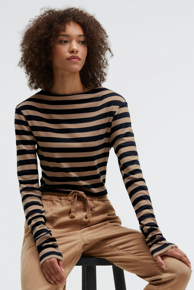 Gestreiftes Longsleeve TI:VOLI mit schmalem Mock-Kragen blue navy