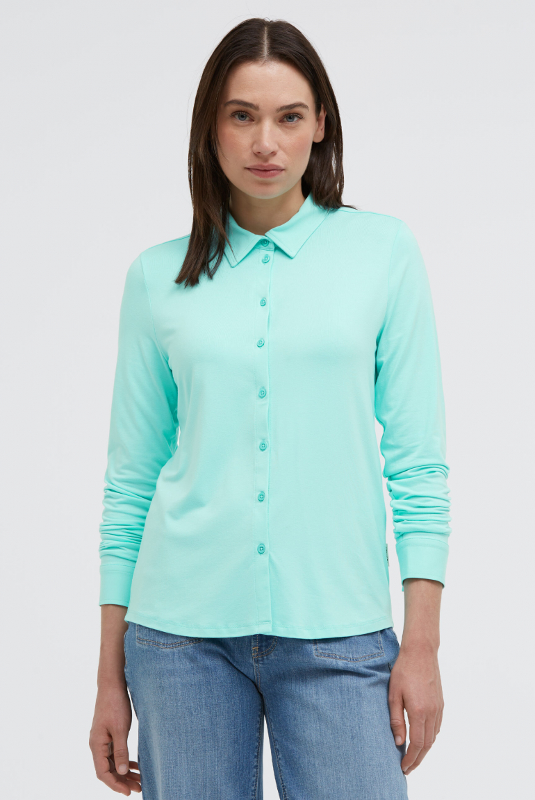 Jersey-Bluse BEE:RCK mit Knopfleiste crystal aqua
