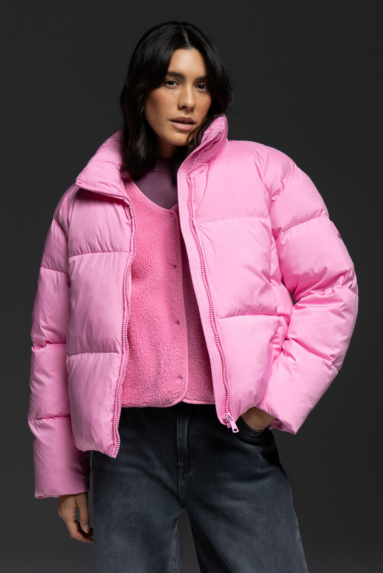 Kurze Steppjacke ON:ION mit Stehkragen rose pink
