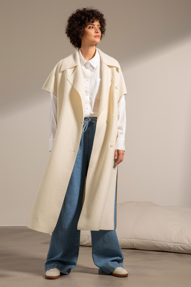 Lange Weste O:LA aus Woll-Mix mit Reverskragen white