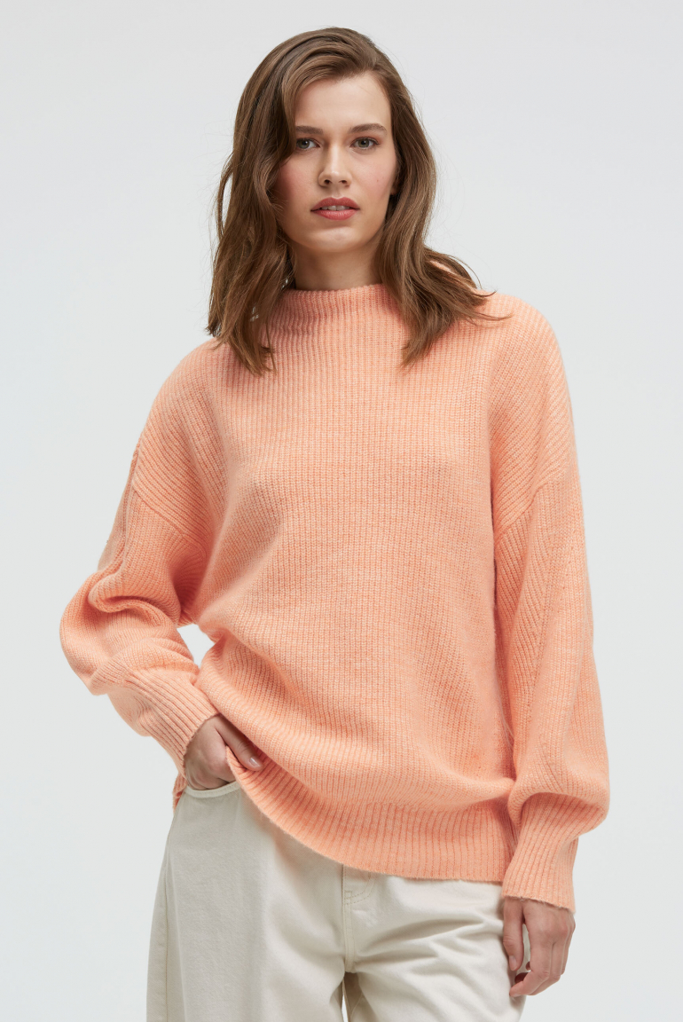 Pullover KAR:MA mit Rippstrickmuster und Ballonärmeln peach nectar