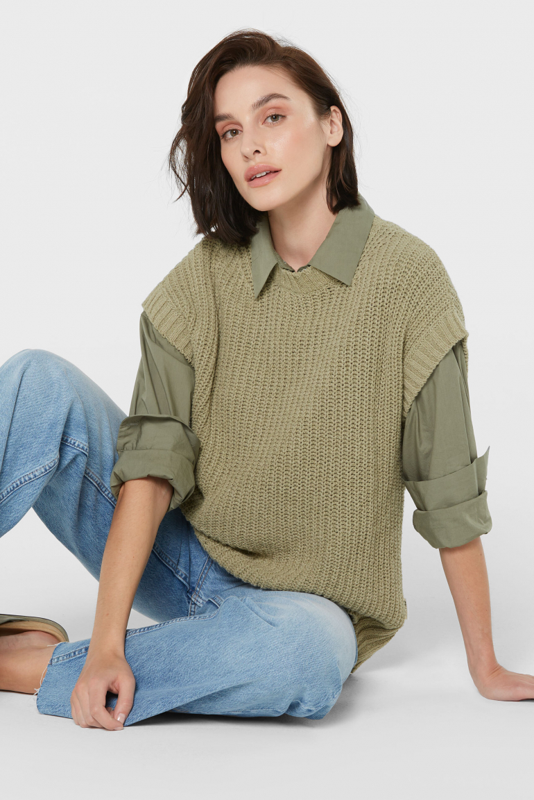 Pullunder KA:LOTTA aus Baumwoll-Leinen-Mix light sage