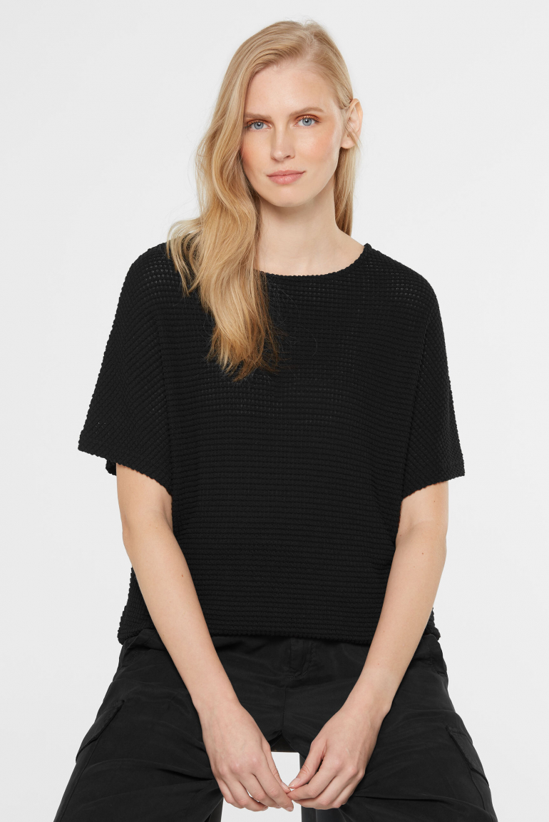 Strukturiertes Kurzarm-Shirt KAR:LA Loose Knit black