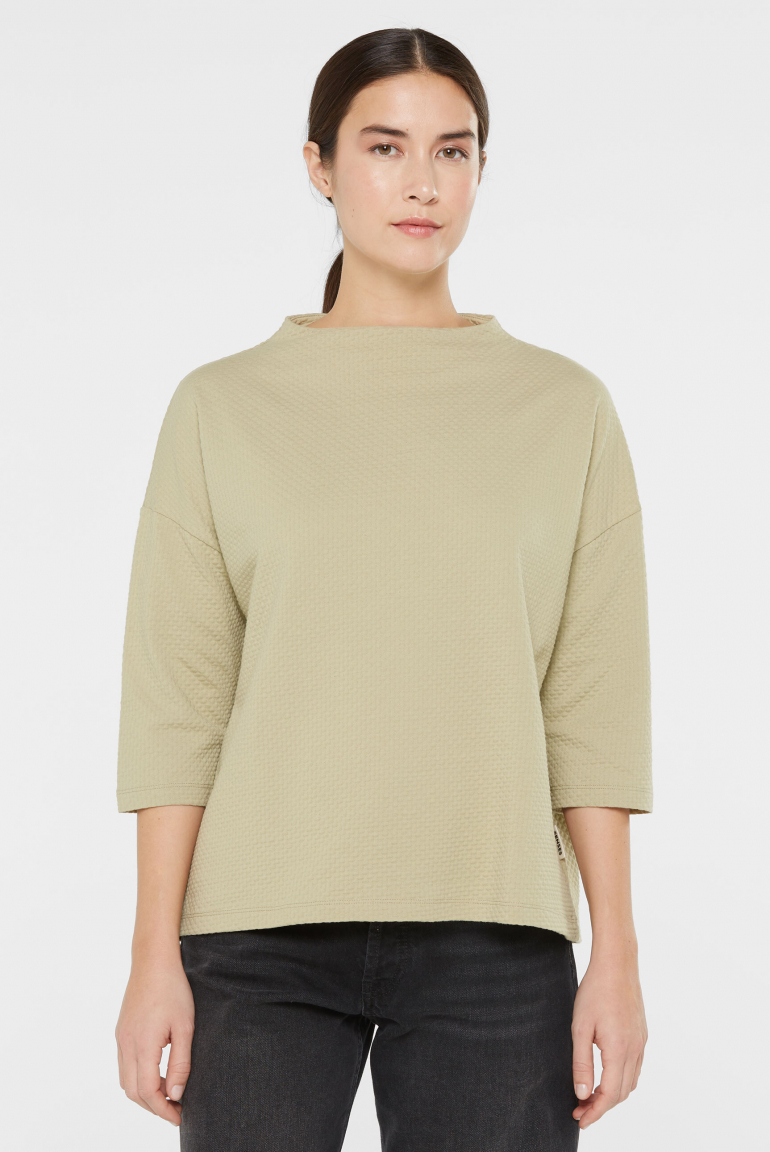 Strukturiertes Shirt TEE:GAN mit Mock-Kragen light sage