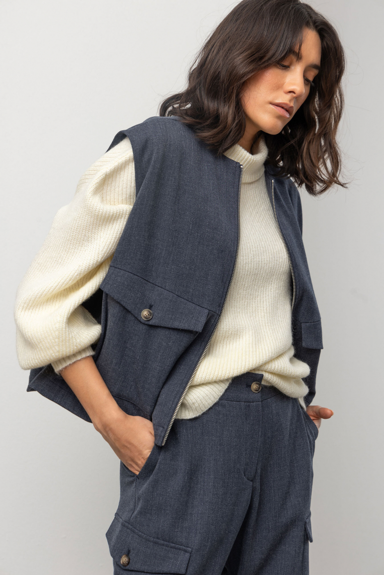 Weste OL:SEN aus Melange-Twill im Utility-Stil blue navy melange