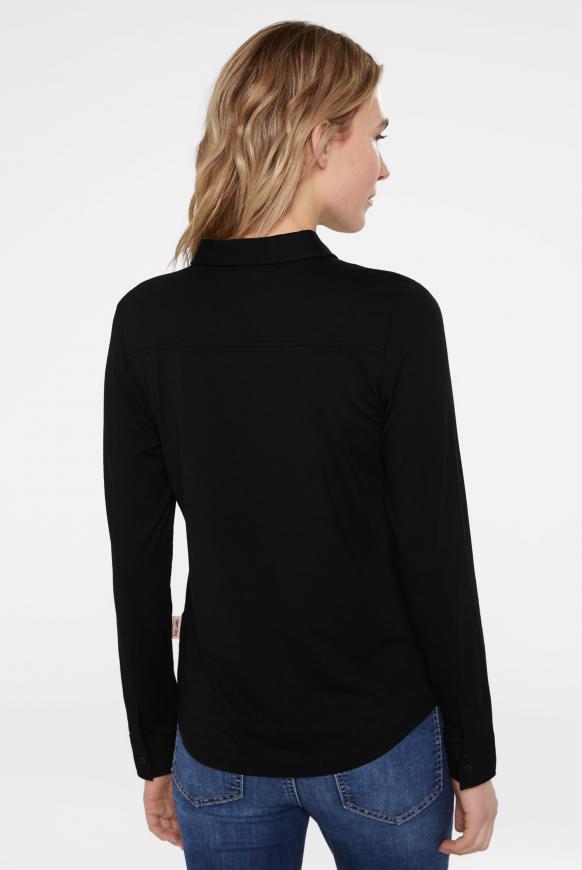 Jersey-Bluse mit Knopfleiste black