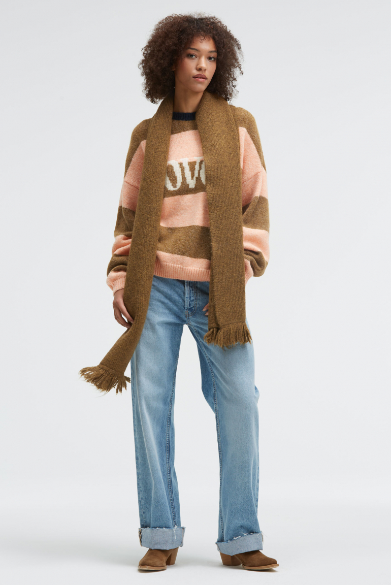 Breiter Schal AL:PA gerippt light cognac