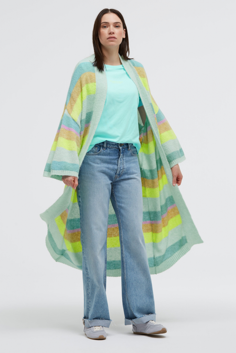 Bunt gestreifter Long Cardigan KAL:LIE mit weiten Ärmeln multi color