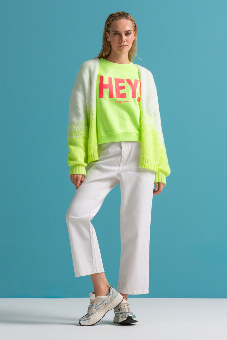 Flauschiger, offener Cardigan KH:EA mit Farbverlauf opticwhite / new lime