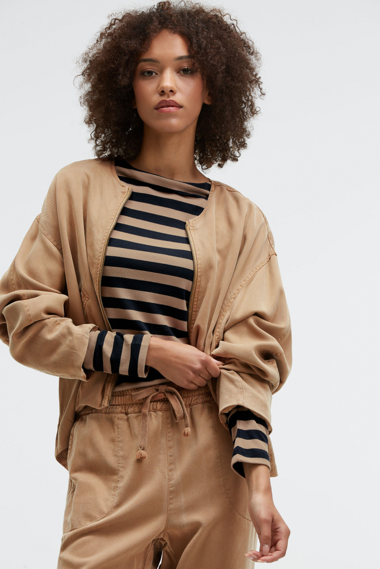 Gestreiftes Longsleeve TI:VOLI mit schmalem Mock-Kragen blue navy