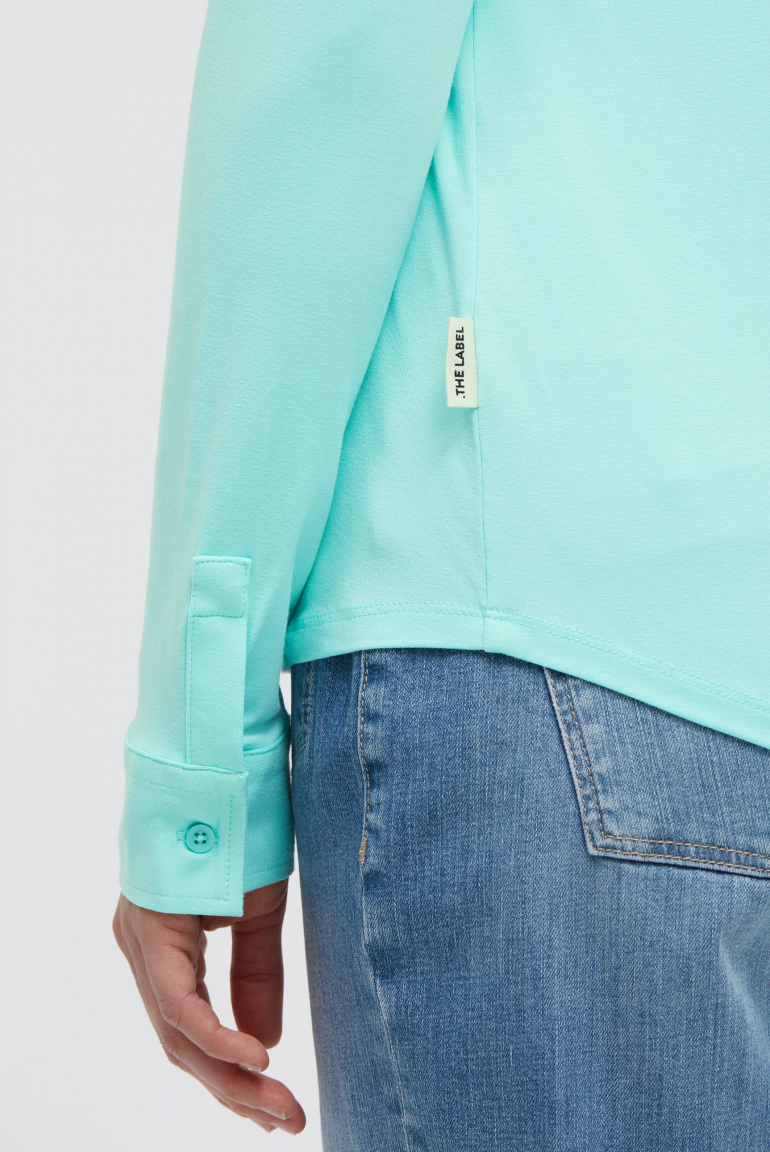 Jersey-Bluse BEE:RCK mit Knopfleiste crystal aqua