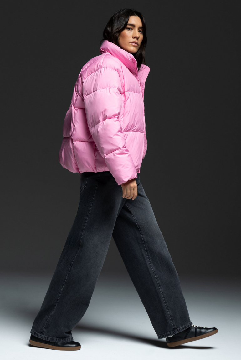 Kurze Steppjacke ON:ION mit Stehkragen rose pink