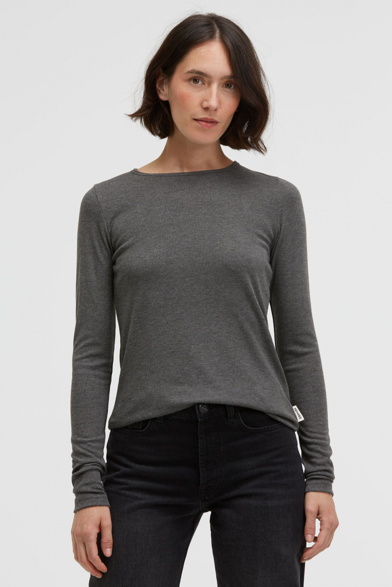 Langarmshirt TA:MINA mit Rundhalsausschnitt anthra melange