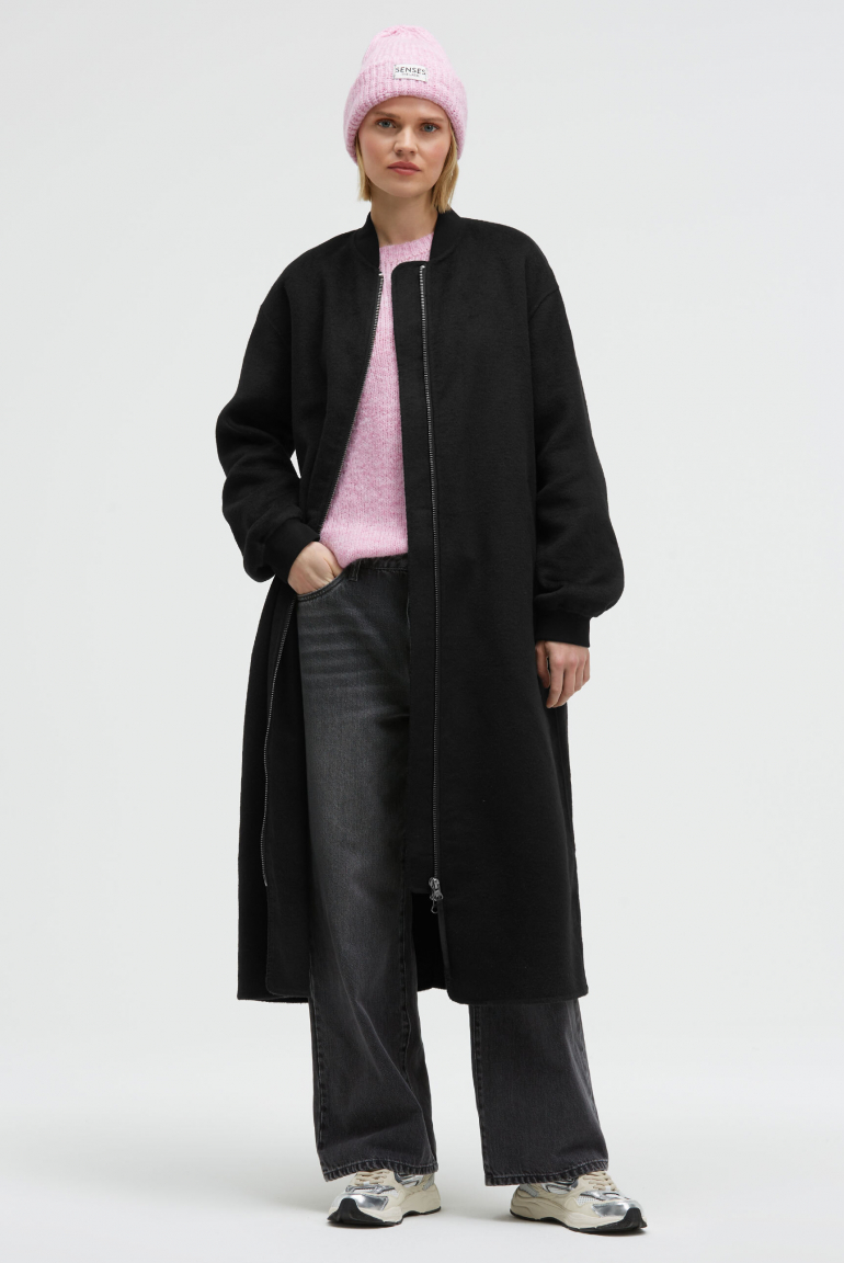 Langer Wollmantel O:DA im Blouson-Stil black