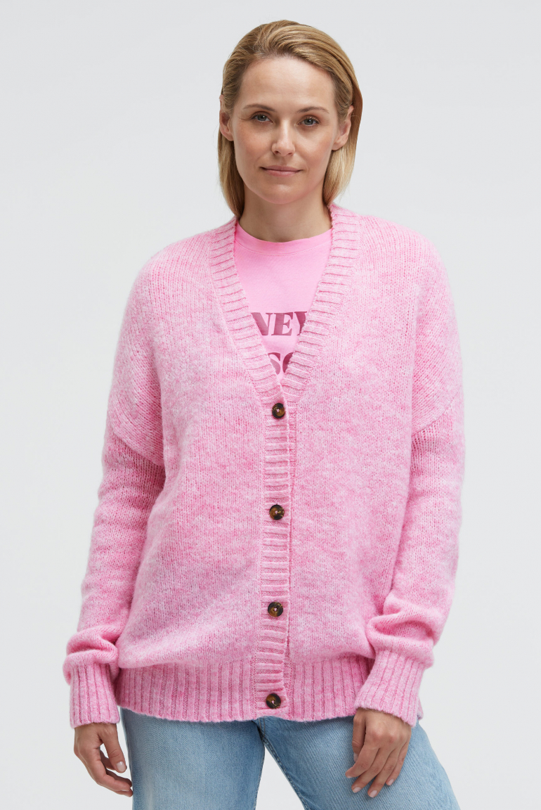 Melierter Oversized Cardigan KO:FU mit V-Ausschnitt rose pink melange
