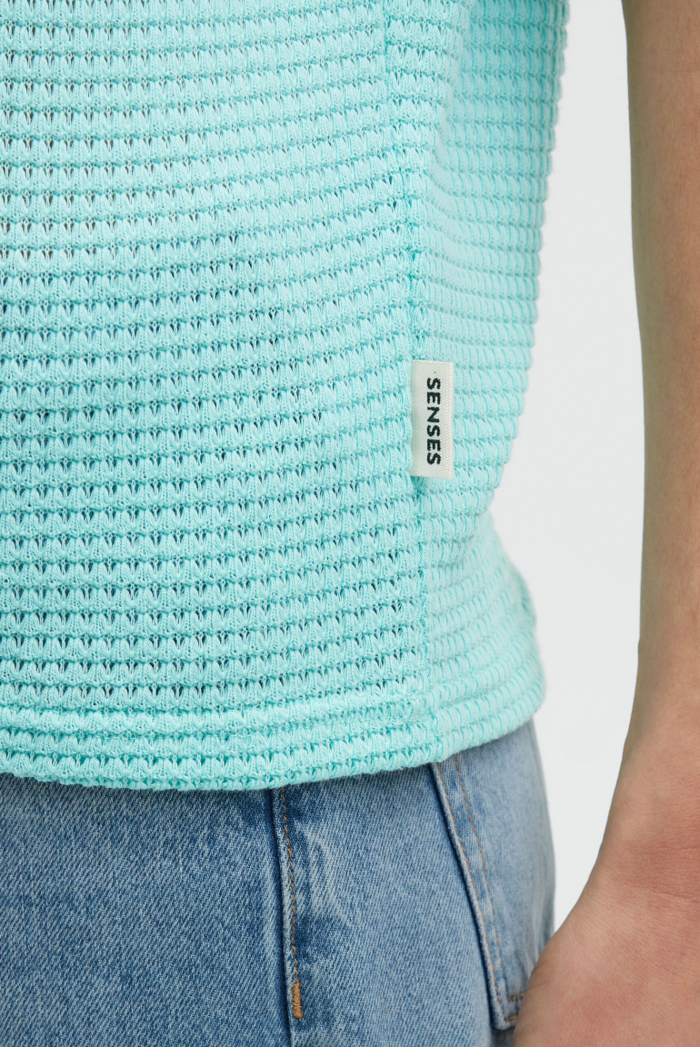 Strukturiertes Kurzarm-Shirt KAR:LA Loose Knit crystal aqua
