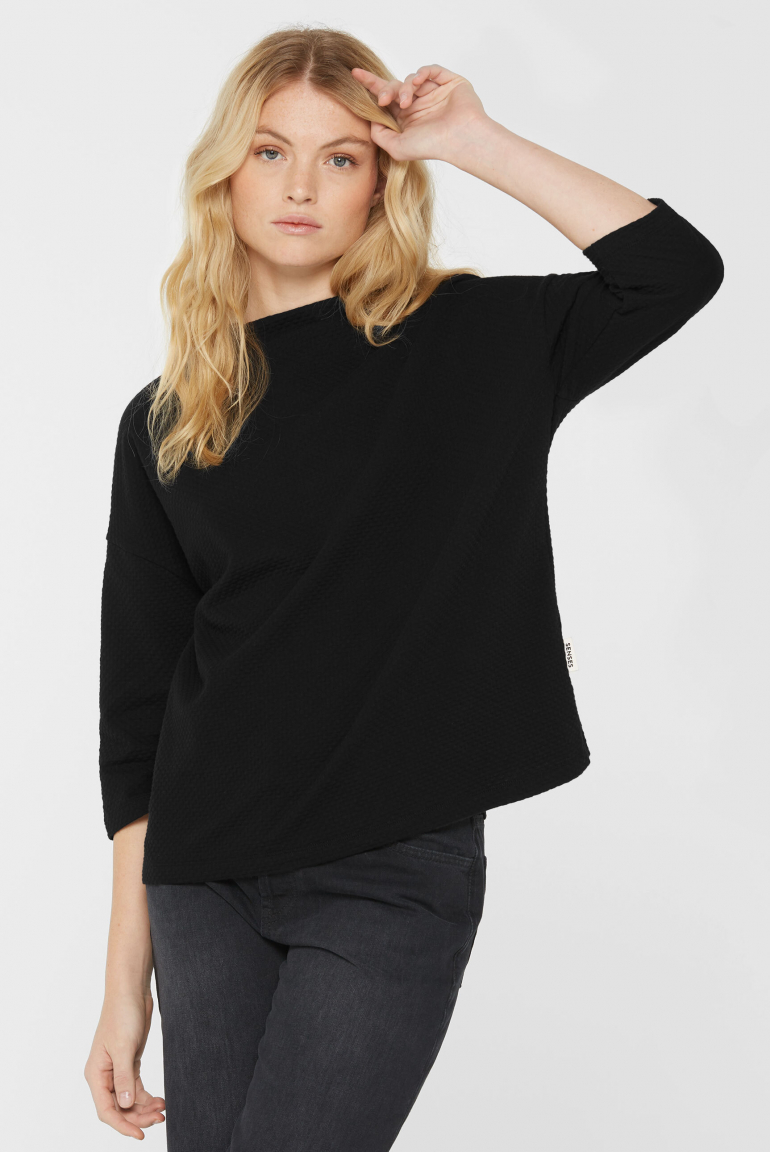 Strukturiertes Shirt TEE:GAN mit Mock-Kragen black