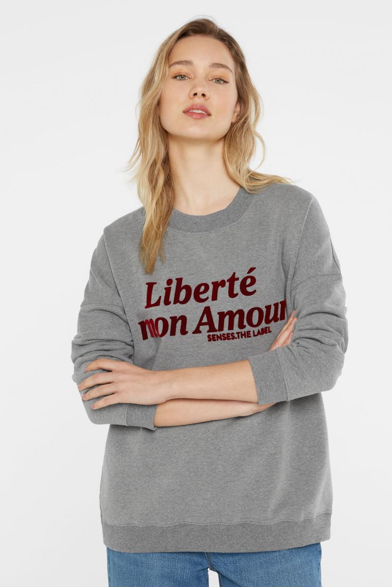 Sweatshirt Oversized mit Flockprint smoke melange