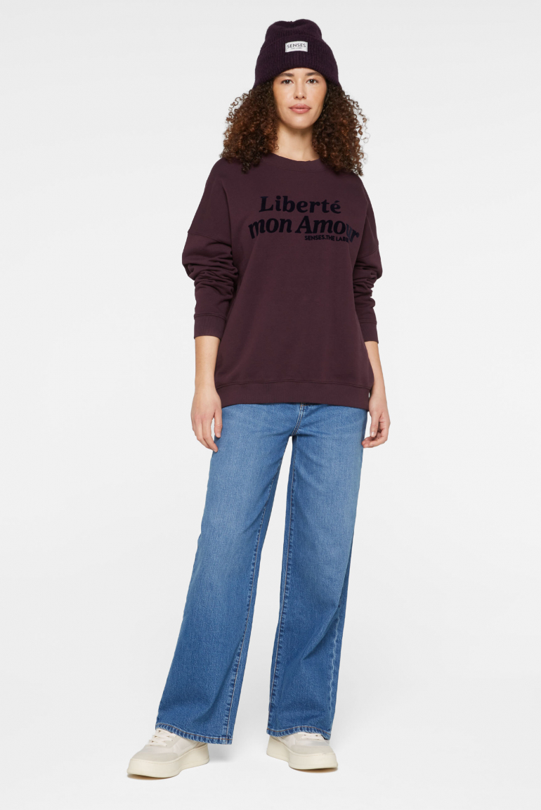 Sweatshirt Oversized mit Flockprint deep plum