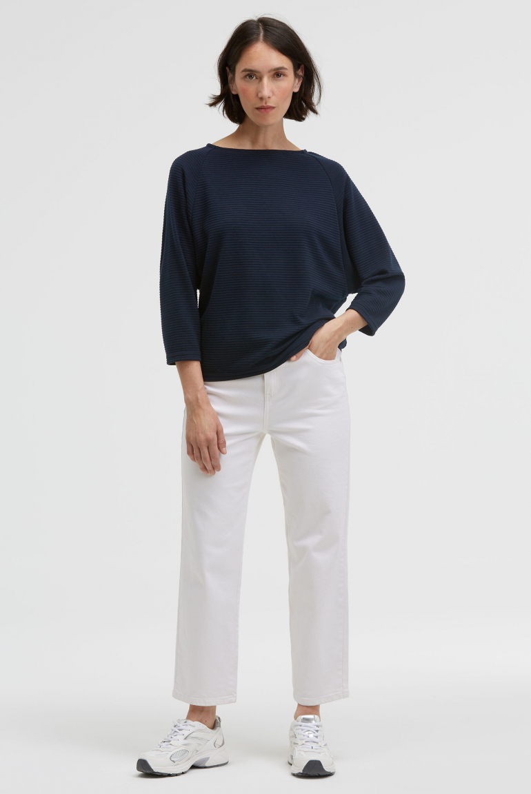 Sweatshirt SPA:CE mit verkürzten Raglanärmeln und Strukturstreifen blue navy