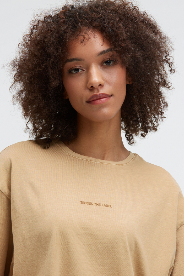 T-Shirt TEC:LA Oversized mit gewaschener Optik light cognac