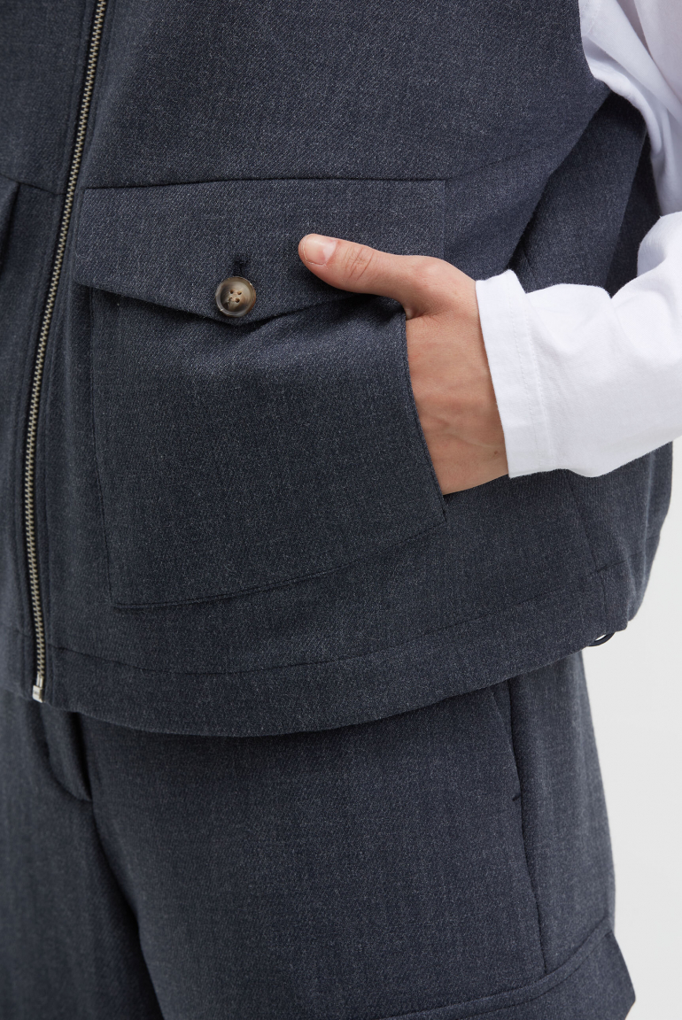 Weste OL:SEN aus Melange-Twill im Utility-Stil blue navy melange