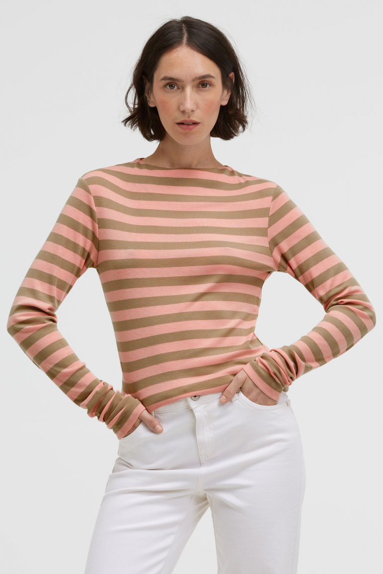 Gestreiftes Longsleeve TI:VOLI mit schmalem Mock-Kragen