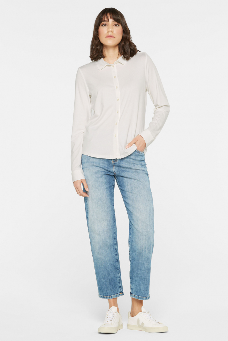 Jersey-Bluse mit Knopfleiste