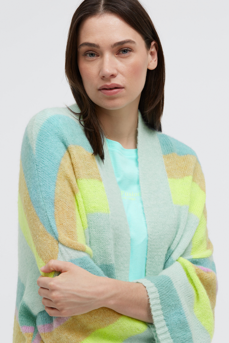 Bunt gestreifter Long Cardigan KAL:LIE mit weiten Ärmeln