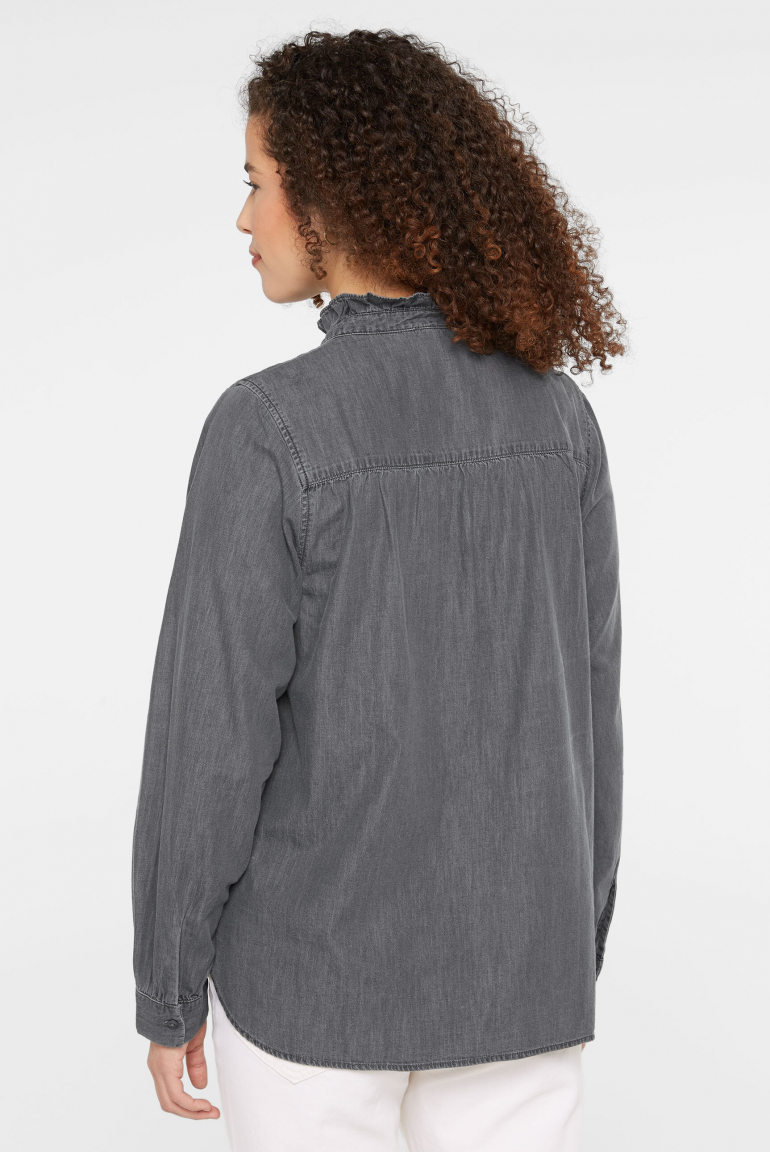 Jeansbluse mit Rüschen-Details