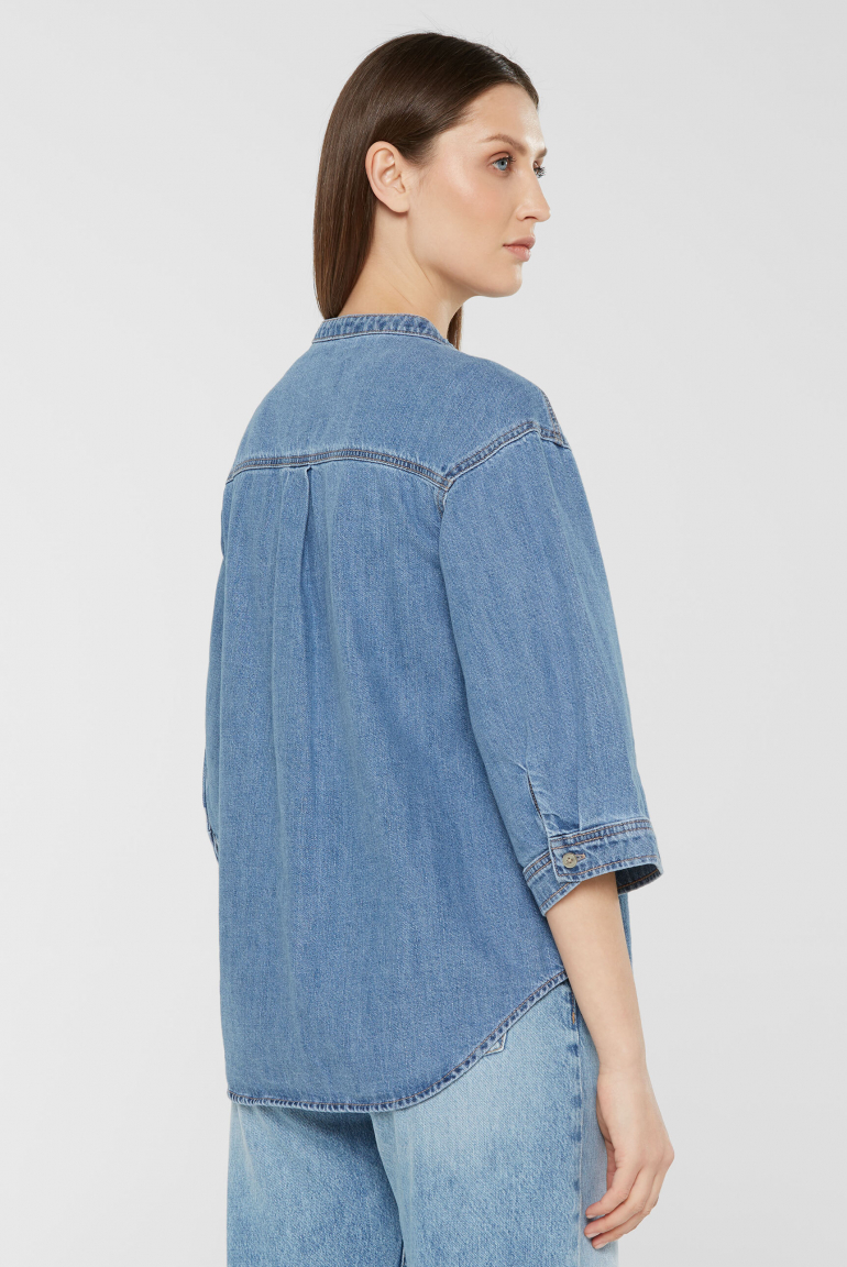 Denim-Bluse BOS:TON mit voluminösem Kurzarm
