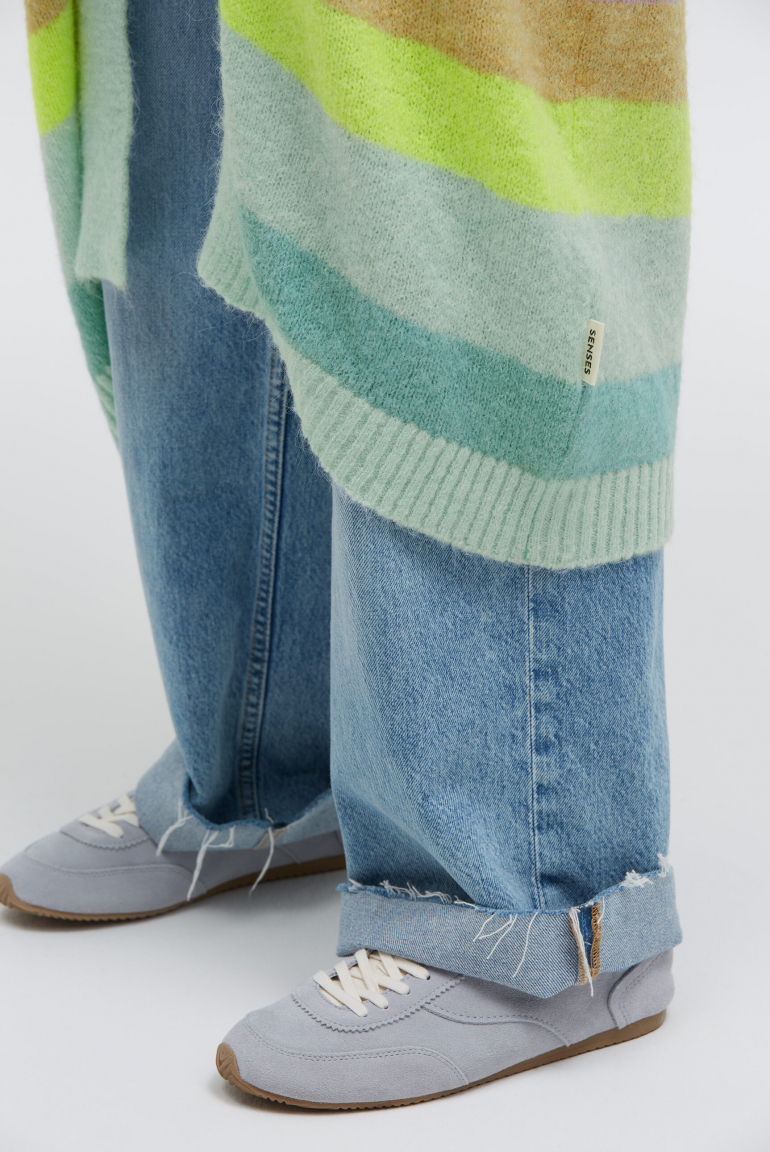 Bunt gestreifter Long Cardigan KAL:LIE mit weiten Ärmeln