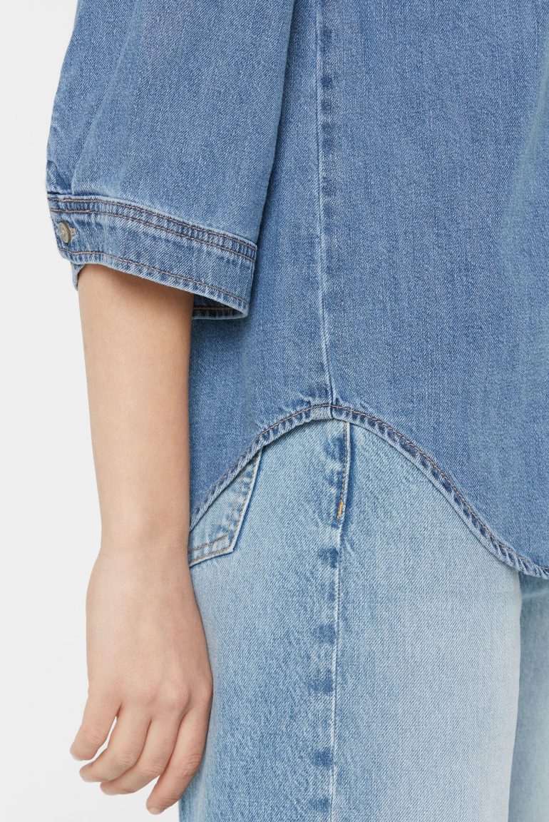 Denim-Bluse BOS:TON mit voluminösem Kurzarm
