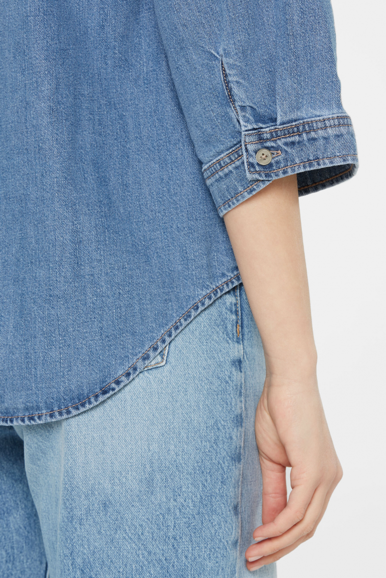 Denim-Bluse BOS:TON mit voluminösem Kurzarm