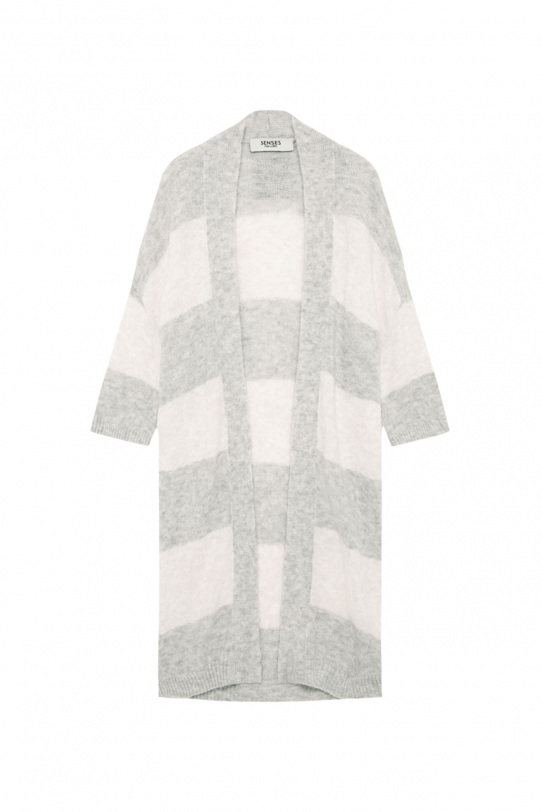 Long Cardigan KAL:LIE mit Blockstreifen cozy grey melange / ivory